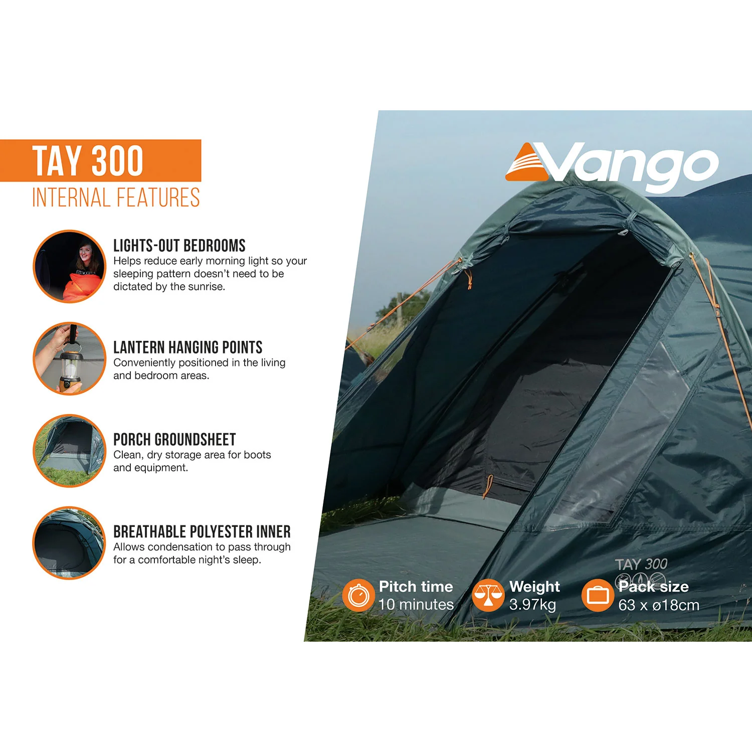 Vango Tay 300 3-Person Tent - Deep Blue - Image 3
